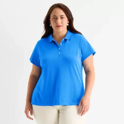 St. John's Bay Womens Plus Short Sleeve T-shirt In Blue