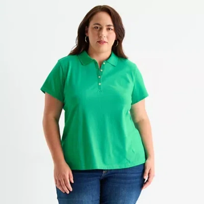 St. John's Bay Womens Plus Short Sleeve T-shirt In Green