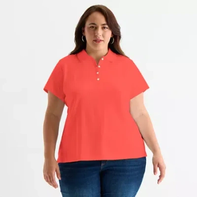 St. John's Bay Womens Plus Short Sleeve T-shirt In Red