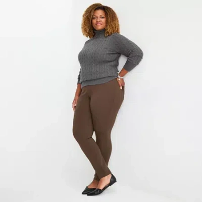 St. John's Bay Womens Plus Skinny Pull-on Pant In Brown