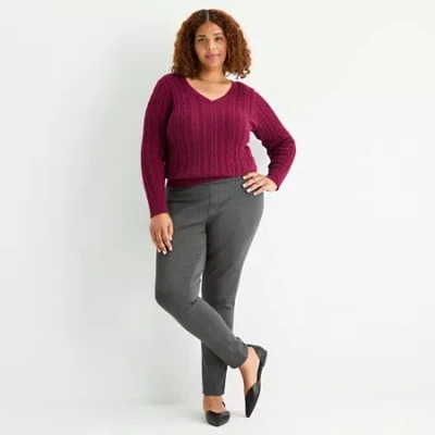 St. John's Bay Womens Plus Skinny Pull-on Pant In Gray