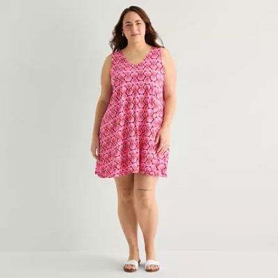St. John's Bay Womens Plus Sleeveless Floral A-line Dress In Pink