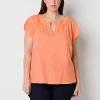 St. John's Bay Womens Plus Split Crew Neck Short Sleeve Blouse In Orange