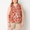 St. John's Bay Womens Plus Split Tie Neck Sleeveless Blouse In Brown