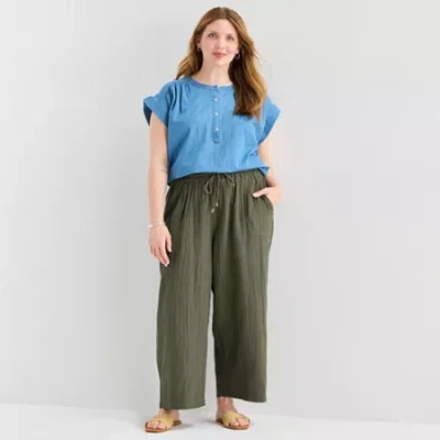 St. John's Bay Womens Plus Straight Cropped Pant In Green