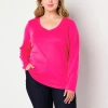 St. John's Bay Womens Plus V Neck Long Sleeve T-shirt In Pink