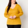 St. John's Bay Womens Plus V Neck Long Sleeve T-shirt In Yellow