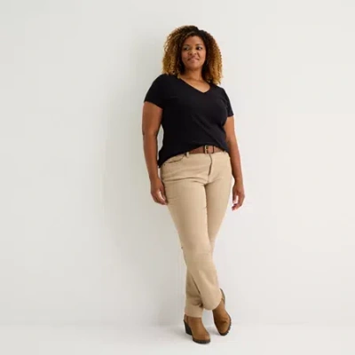 St. John's Bay Womens Plus V Neck Short Sleeve T-shirt In Black