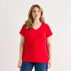 St. John's Bay Womens Plus V Neck Short Sleeve T-shirt In Red