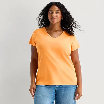 St. John's Bay Womens Plus V Neck Short Sleeve T-shirt In Yellow