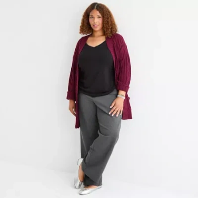 St. John's Bay Womens Plus Wide Leg Pull-on Pant In Gray