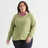 St. John's Bay Womens Polar Fleece V Neck Long Sleeve Plus Sweatshirt In Green