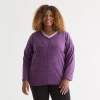 St. John's Bay Womens Polar Fleece V Neck Long Sleeve Plus Sweatshirt In Purple