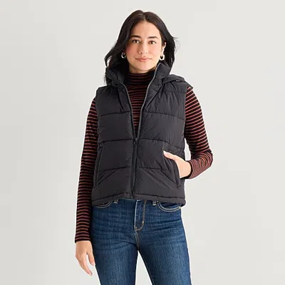 St. John's Bay Womens Puffer Vest In Black