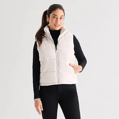 St. John's Bay Womens Puffer Vest In Neutral