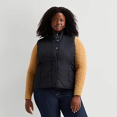 St. John's Bay Womens Quilted Vest In Black