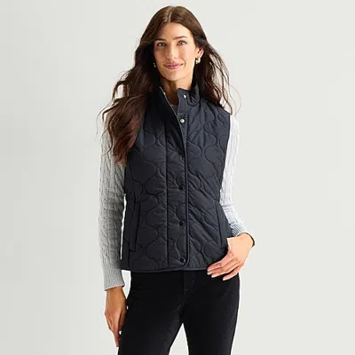 St. John's Bay Womens Quilted Vest In Black