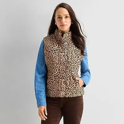 St. John's Bay Womens Quilted Vest In Brown