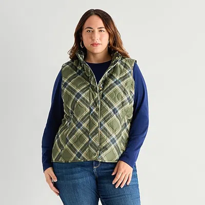 St. John's Bay Womens Quilted Vest In Green