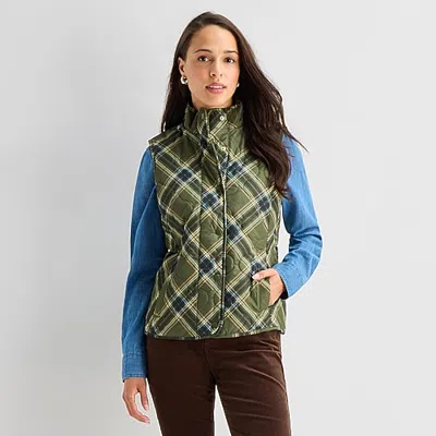 St. John's Bay Womens Quilted Vest In Green