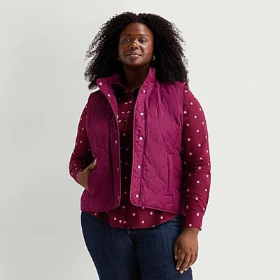 St. John's Bay Womens Quilted Vest In Red