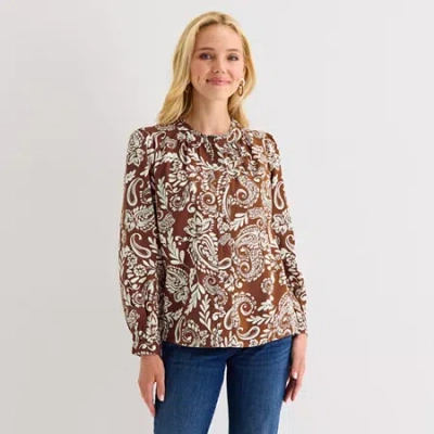 St. John's Bay Womens Round Neck Long Sleeve Blouse In Red