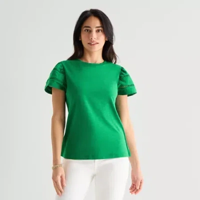 St. John's Bay Womens Round Neck Short Sleeve Blouse In Green