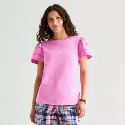 St. John's Bay Womens Round Neck Short Sleeve Blouse In Pink