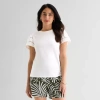 St. John's Bay Womens Round Neck Short Sleeve Blouse In White