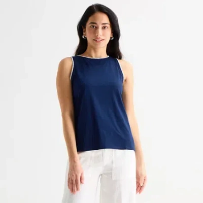 St. John's Bay Womens Scoop Neck Sleeveless Tank Top In Blue