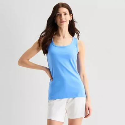 St. John's Bay Womens Scoop Neck Sleeveless Tank Top In Blue