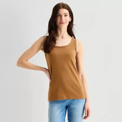 St. John's Bay Womens Scoop Neck Sleeveless Tank Top In Brown