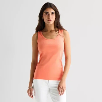 St. John's Bay Womens Scoop Neck Sleeveless Tank Top In Orange