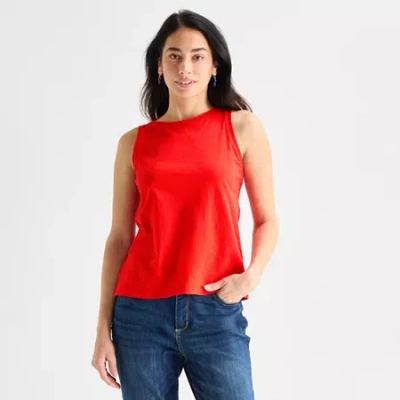 St. John's Bay Womens Scoop Neck Sleeveless Tank Top In Red