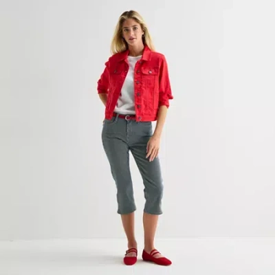 St. John's Bay Womens Secretly Slender Mid Rise Capri Jean In Gray