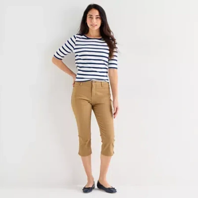 St. John's Bay Womens Secretly Slender Mid Rise Capri Jean In Brown