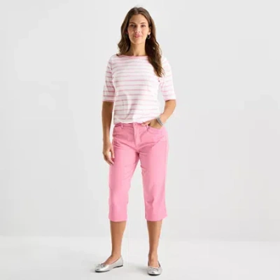 St. John's Bay Womens Secretly Slender Mid Rise Capri Pant In Pink