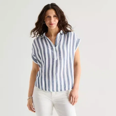 St. John's Bay Womens Short Sleeve Blouse In Blue