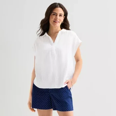 St. John's Bay Womens Short Sleeve Blouse In White