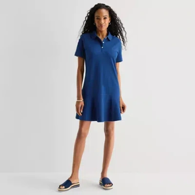St. John's Bay Womens Short Sleeve Drop Waist Dress In Blue