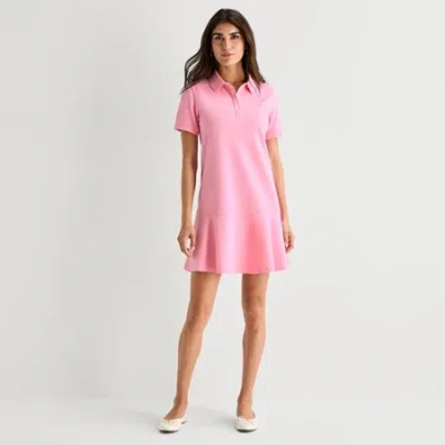 St. John's Bay Womens Short Sleeve Drop Waist Dress In Pink