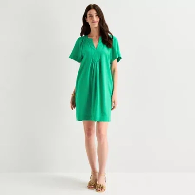 St. John's Bay Womens Short Sleeve Floral Sheath Dress In Green