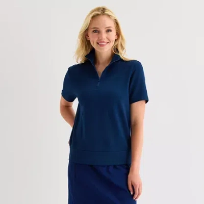 St. John's Bay Womens Short Sleeve Polo Shirt In Blue