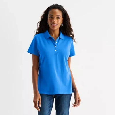 St. John's Bay Womens Short Sleeve Polo Shirt In Blue