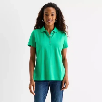 St. John's Bay Womens Short Sleeve Polo Shirt In Green