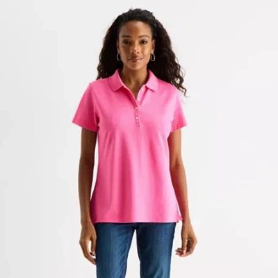 St. John's Bay Womens Short Sleeve Polo Shirt In Pink