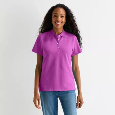 St. John's Bay Womens Short Sleeve Polo Shirt In Pink