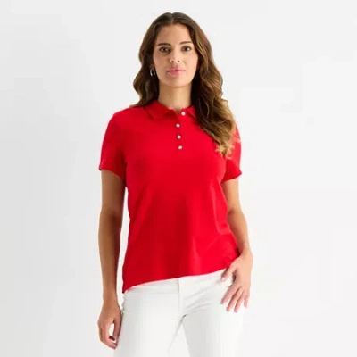 St. John's Bay Womens Short Sleeve Polo Shirt In Red
