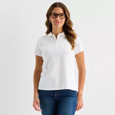 St. John's Bay Womens Short Sleeve Polo Shirt In White