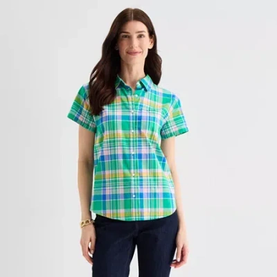 St. John's Bay Womens Short Sleeve Regular Fit Button-down Shirt In Multi